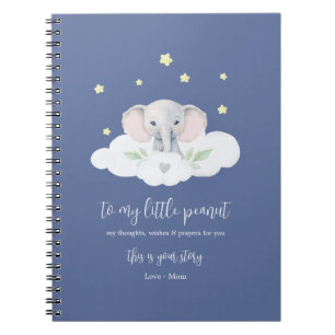 Caderno Espiral Diário de Gravidez Azul Elefante Moderno