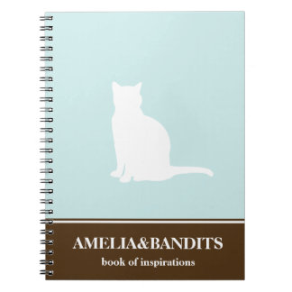 Caderno Espiral Diário de inspiração azul da silhueta feline cat
