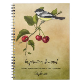 Caderno Espiral Diário de Inspiração do Chickadee e Cerejas