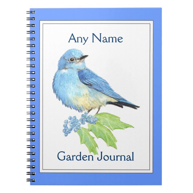 Caderno Espiral Diário de jardim personalizado Pássaro azul de aqu (Frente)