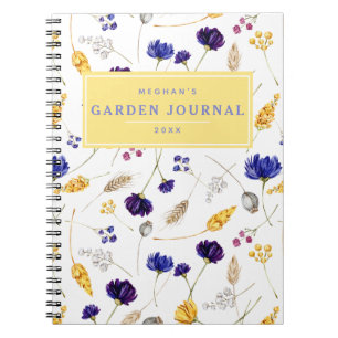 Caderno Espiral Diário de Jardinagem de Padrões de Flor Selvagem d