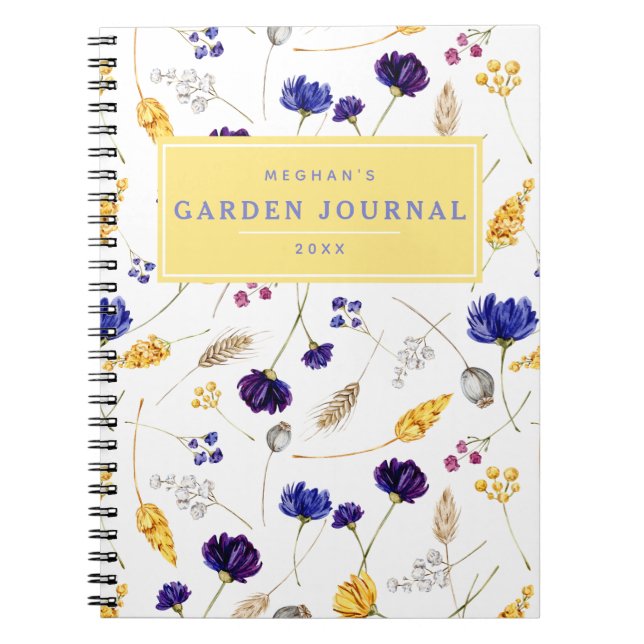 Caderno Espiral Diário de Jardinagem de Padrões de Flor Selvagem d (Frente)