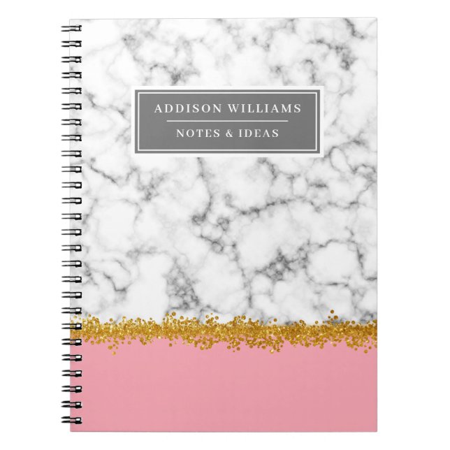 Caderno Espiral Diário de Largura Dourada da Mármula de Nomes Excl (Frente)