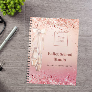 Caderno Espiral diário de logotipos da escola de dança rosa-claro-