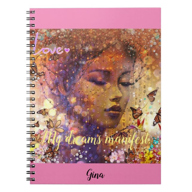 Caderno Espiral Diário de manifesto Meus Sonhos Personalizados (Frente)