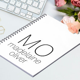 Caderno Espiral Diário de notebook branco monograma inicial person