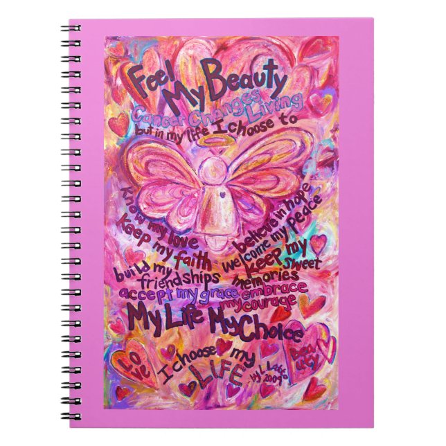 Caderno Espiral Diário de notebook Cancer Poem Pink Angel Art (Frente)