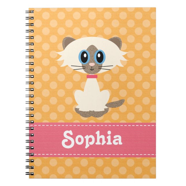 Caderno Espiral Diário de notebook espiral de gato siamês giro (Frente)