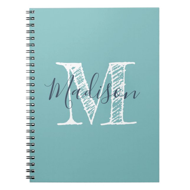Caderno Espiral Diário de notebook monograma verde azul (Frente)
