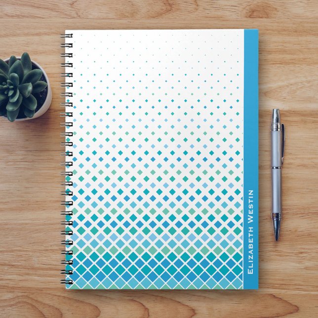 Caderno Espiral Diário de notebook padrão de diamante verde modern (Criador carregado)