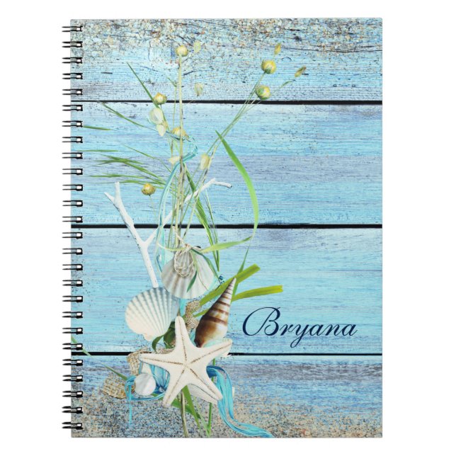 Caderno Espiral Diário de notebook tropical Blue Wood Beach (Frente)