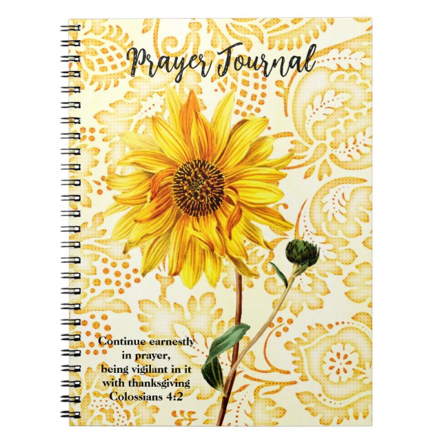 Caderno Espiral Diário de oração de girassol amarelo (Frente)