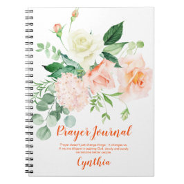Caderno Espiral Diário de Oração de Rosas e Vegetação em Branco e