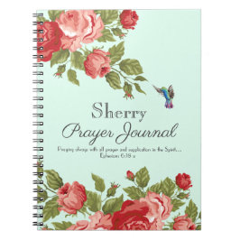 Caderno Espiral Diário de Oração de Rosas vermelhas de Aquarela