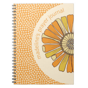 Caderno Espiral Diário de Oração Floral de Laranja Retro