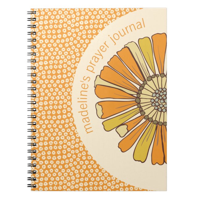 Caderno Espiral Diário de Oração Floral de Laranja Retro (Frente)