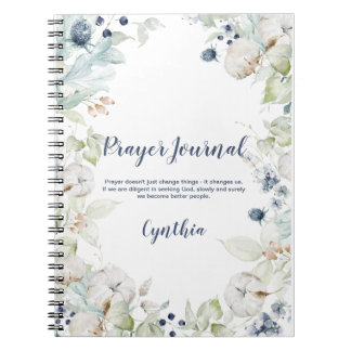 Caderno Espiral Diário de Oração Floral em Azul Empoeirado e Verde