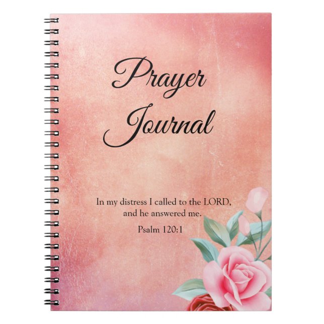 Caderno Espiral Diário de Oração Floral Rosa com Escritura (Frente)
