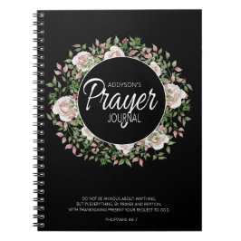 Caderno Espiral Diário de Oração Preto Branco Rosa Floral