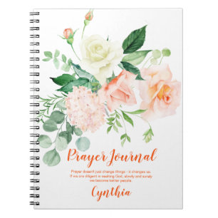 Caderno Espiral Diário de Oração Verde de Pêssego e Rosas Bran