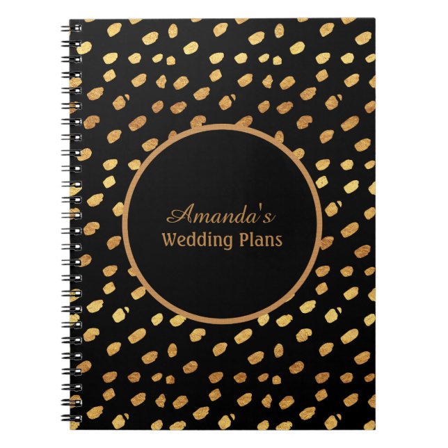 Caderno Espiral Diário de Planos de Casamento Dourado e Preto Eleg (Frente)