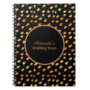 Caderno Espiral Diário de Planos de Casamento Preto e Dourado Eleg