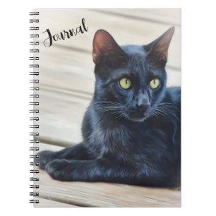 Caderno Espiral Diário de Retratos de Olhos Verdes de Gato Preto