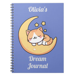 Caderno Espiral Diário de Sonho do Gato Adormecido numa Lua Person