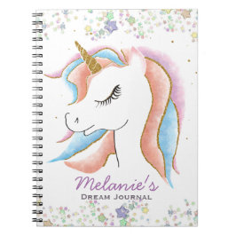 Caderno Espiral Diário de Sonhos Personalizados do Unicorn