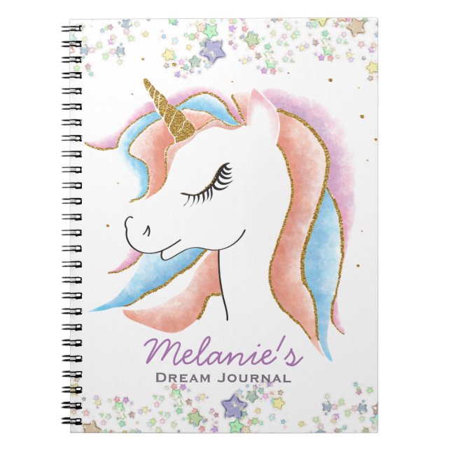 Caderno Espiral Diário de Sonhos Personalizados do Unicorn (Frente)