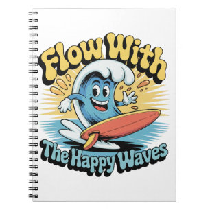 Caderno Espiral Diário de Surf Flow With The Happy Waves