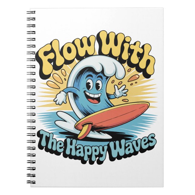 Caderno Espiral Diário de Surf Flow With The Happy Waves (Frente)