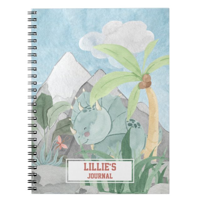 Caderno Espiral Diário de Tricerátops Personalizados (Frente)