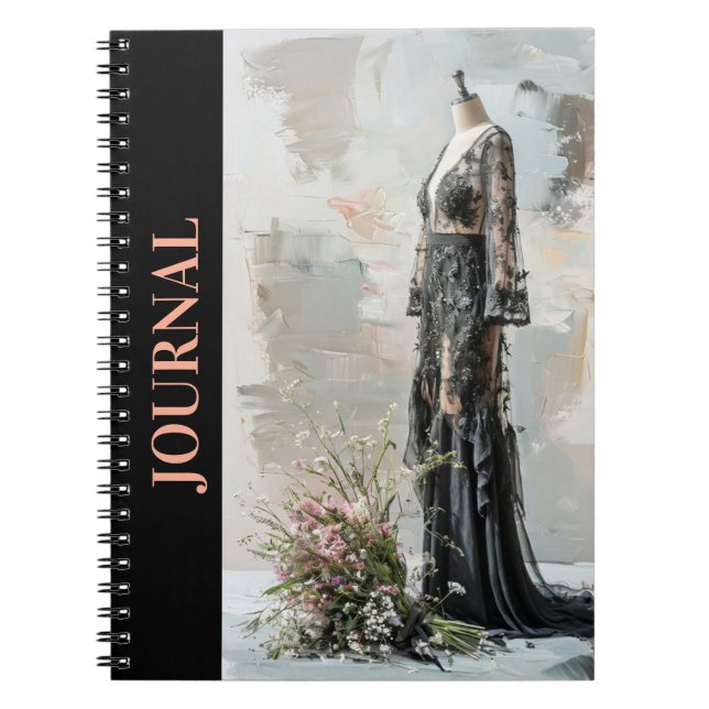 Caderno Espiral Diário de Vestido Preto Gótico Vitoriano LBD (Frente)