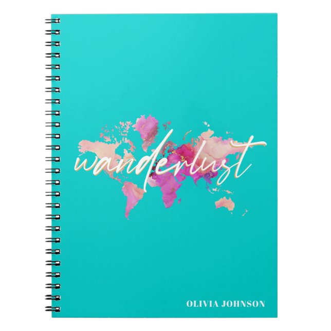 Caderno Espiral Diário de Viagem do Mapa Mundial de Aquarelas do W (Frente)