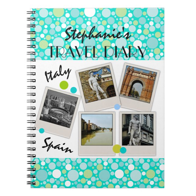 Caderno Espiral Diário de Viagem personalizado e fotografias com b (Frente)