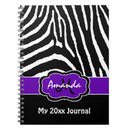 Caderno Espiral Diário de Zebra Preta Púrpura Personalizada