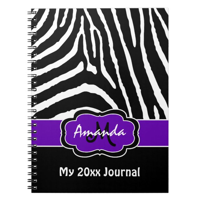 Caderno Espiral Diário de Zebra Preta Púrpura Personalizada (Frente)