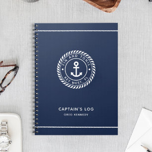 Caderno Espiral Diário do Capitão do marinho Azul Ancorado Náutico