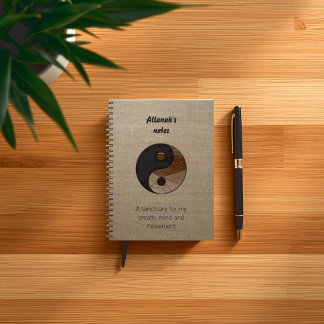 Caderno Espiral Diário do Símbolo Yin Yang de Bambu para Bem-Estar