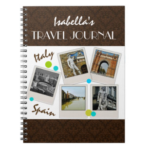 Caderno Espiral Diário e fotos marrom Viagem para Damáscaras elega