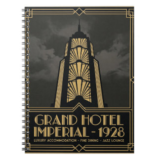 Caderno Espiral Diário Espiral Art Déco de Hotel Grande dos Anos 1