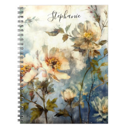Caderno Espiral Diário Etéreo Floral Escuro Reflexivo Personalizad