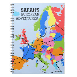 Caderno Espiral Diário Europeu Personalizado de Viagem Divertido