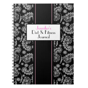 Caderno Espiral Diário feito sob encomenda preto & branco elegant
