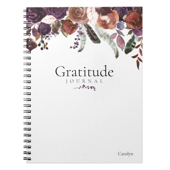 Caderno Espiral Diário Floral de Gratidão Chic Girly (Frente)