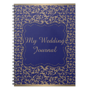 Caderno Espiral Diário floral filigrana do ouro e do casamento do
