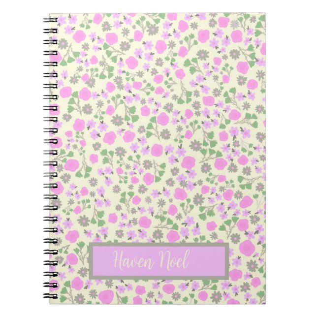 Caderno Espiral Diário floral personalizável (Frente)
