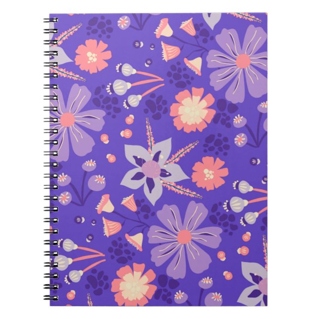Caderno Espiral Diário Floral Retroativo | Notebook Rosa Puro Drea (Frente)