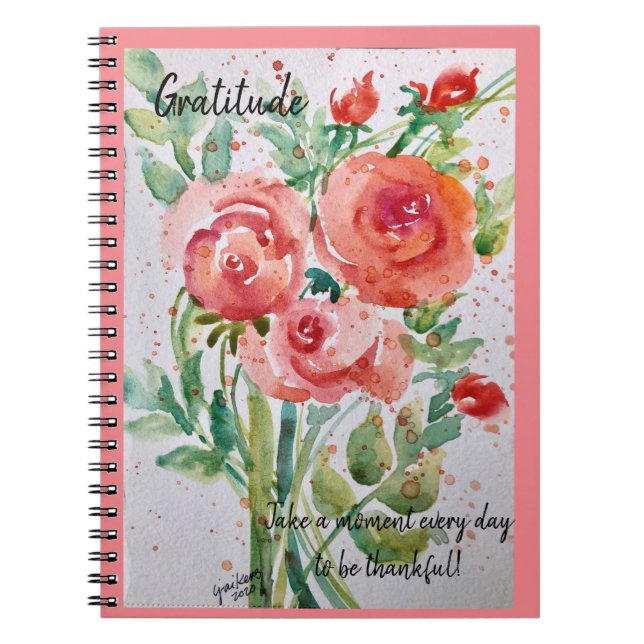 Caderno Espiral Diário - "Gratidão" - Rosas de coral (Frente)